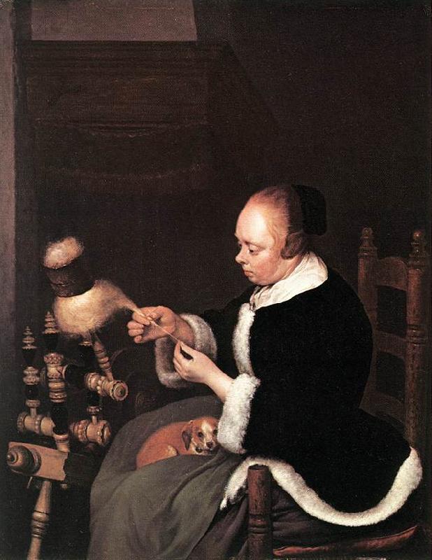 TERBORCH, Gerard A Woman Spinning at Sweden oil painting art
